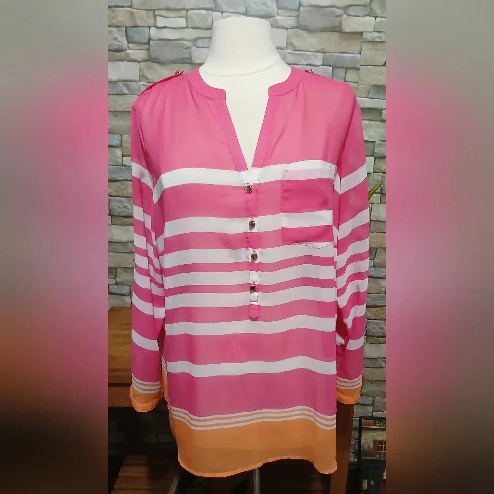 Apt. 9 Sheer Striped‎ Colorful Blouse 0X